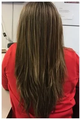 Before: flat brunette color, grown out