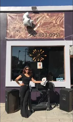 The purple storefront of Crystal's Beauty Lounge on Indiana Avenue